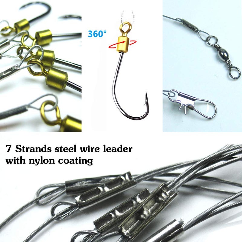 ANNIBBY Fishing Hook with Leader,5 Hooks Fishing Rig-7 Strands Nylon Coated Fishing Leader with Swivle,Snap,Hooks (3 Hooks rig, 18#) - Image 3